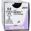 J&J Ethicon Vicryl 6-0 Suture With G-6 8mm 1/4 Circle Needle 45cm J551G Box/12