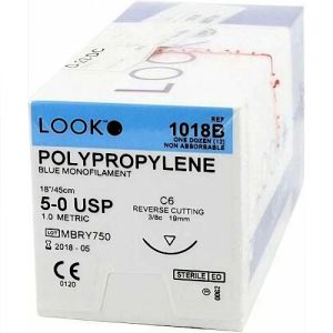 Corza LOOK 5-0 Polypropylene Suture With C6 19mm 3/8 Circle Needle 45cm 1018B Box/12