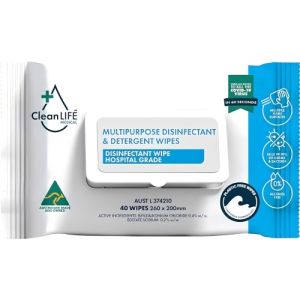 CleanLIFE Multipurpose Disinfectant & Detergent 40 Wipes Soft Pack