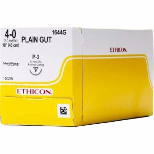 J&J Ethicon Plain Gut 4-0 Suture With P-3 13mm 3/8 Circle Needle 45cm 1644G Box/12