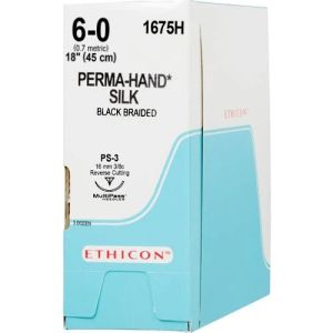 J&J Ethicon Perma-Hand 6-0 Suture With PS-3 16mm 3/8 Circle Needle 45cm 1675H Box/36