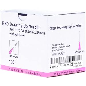 BD Drawing Up Hypodermic Needle 18G X 38mm Pink 300204 Box/100