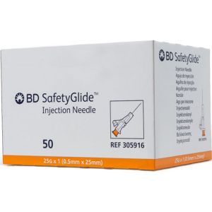 BD SafetyGlide Thin Wall Hypodermic Needle 25G X 25mm 305916 Box/50