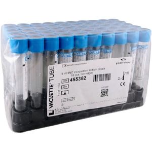Greiner Vacuette 9NC Coagulation sodium citrate 3.8% 9ml Tube 16mm X 100mm 455382 Box/50