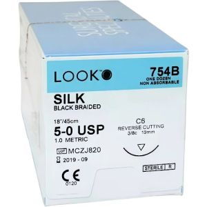 Corza LOOK 5-0 Silk Suture With C6 19mm 3/8 Circle Needle 45cm 754B Box/12
