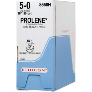 J&J Ethicon Prolene 5-0 Suture With RB-1 17mm 1/2 Circle Needle 90cm 8556H Box/36