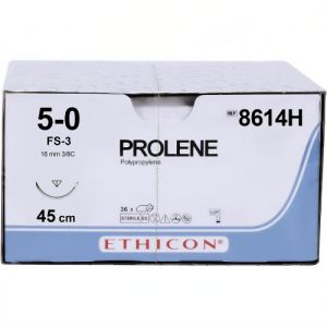 J&J Ethicon Prolene 5-0 Suture With FS-3 16mm 3/8 Circle Needle 45cm 8614H Box/36