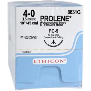 J&J Ethicon Prolene 4-0 Suture With PC-5 19mm 3/8 Circle Needle 45cm 8631G Box/12