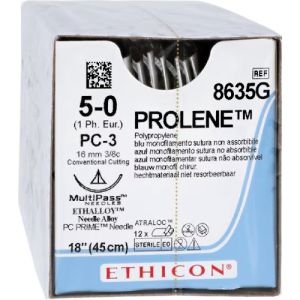 J&J Ethicon Prolene 5-0 Suture With PC-3 16mm 3/8 Circle Needle 45cm 8635G Box/12