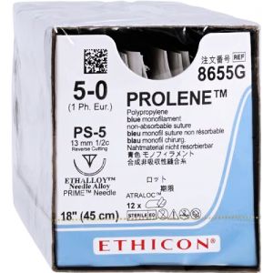 J&J Ethicon Prolene 5-0 Suture With PS-5 13mm 1/2 Circle Needle 45cm 8655G Box/12