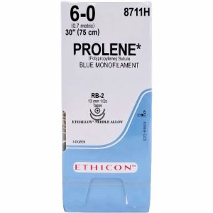 J&J Ethicon Prolene 6-0 Suture With RB-2 13mm 1/2 Circle Needle 75cm 8711H Box/36