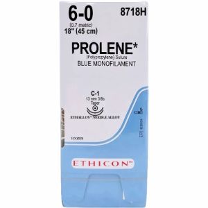 J&J Ethicon Prolene 6-0 Suture With C-1 13mm 3/8 Circle Needle 45cm 8718H Box/36