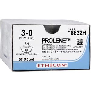 J&J Ethicon Prolene 3-0 Suture With SH 26mm 1/2 Circle Needle 75cm 8832H Box/36