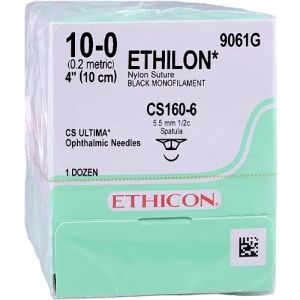 J&J Ethicon Ethilon Nylon 10-0 Suture With CS160-6 5.5mm 1/2 Circle Needle 10cm 9061G Box/12