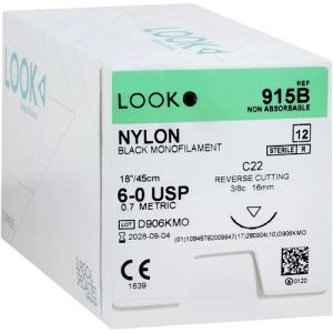 Corza LOOK 6-0 Nylon Suture With C22 16mm 3/8 Circle Needle 45cm 915B Box/12