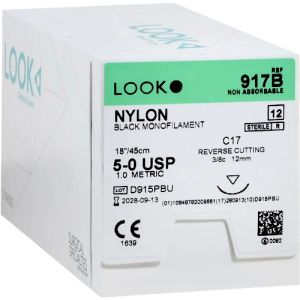 Corza LOOK 5-0 Nylon Suture With C17 12mm 3/8 Circle Needle 45cm 917B Box/12