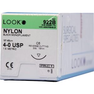 Corza LOOK 4-0 Nylon Suture With C6 19mm 3/8 Circle Needle 45cm 922B Box/12