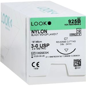 Corza LOOK 3-0 Nylon Suture With C7 24mm 3/8 Circle Needle 45cm 925B Box/12