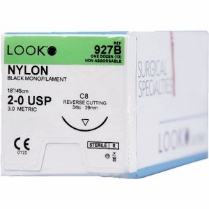 Corza LOOK 2-0 Nylon Suture With C8 26mm 3/8 Circle Needle 45cm 927B Box/12