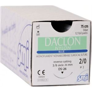 SMI Surgicryl Daclon 2/0 Suture With DS-26 26mm 3/8 Circle Needle 75cm 9301526 Box/12