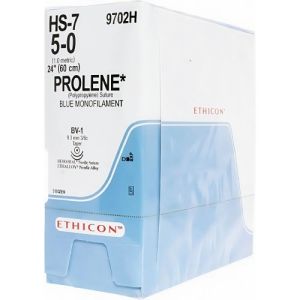 J&J Ethicon Prolene 5-0 Suture With BV-1 9.3mm 3/8 Circle Needle 60cm 9702H Box/36