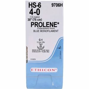 J&J Ethicon Prolene 4-0 Suture With C-1 13mm 3/8 Circle Needle 75cm 9706H Box/36