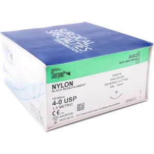 Corza Sharpoint 4-0 Nylon Suture With PS-2 19mm 3/8 Circle Needle 45cm A662D Box/36