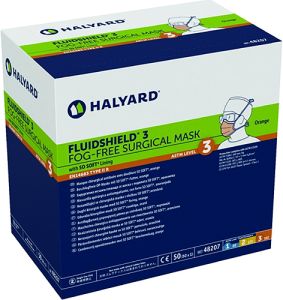 Halyard Fluidshield Level 3 Fog-Free Surgical Mask 48207 - Box/50