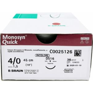 Braun Monosyn Quick 4-0 Suture With DS16 16mm 3/8 Circle Needle 45cm C0025126 Box/36