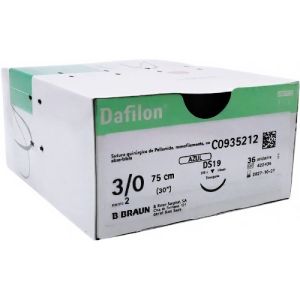 Braun Dafilon 3-0 Suture With DS19 19mm 3/8 Circle Needle 75cm C0935212 Box/36