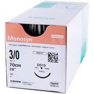 Braun Monosyn 3-0 Suture With DS19 19mm 3/8 Circle Needle 70cm C2022205 Box/36