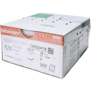 Braun Monosyn 5-0 Suture With DS16 16mm 3/8 Circle Needle 45cm C2022419 Box/36