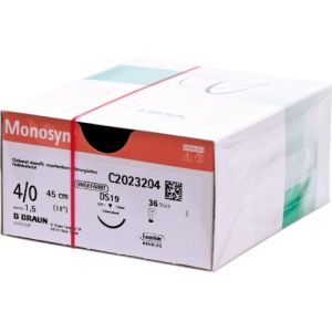 Braun Monosyn 4-0 Suture With DS19 19mm 3/8 Circle Needle 45cm C2023204 Box/36