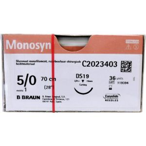 Braun Monosyn 5-0 Suture With DS19 19mm 3/8 Circle Needle 70cm C2023403 Box/36