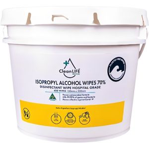 CleanLIFE 70% Isopropyl Alcohol 400 Wipes Tub CLM00012