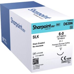 Corza Sharpoint 6-0 Silk Suture With P-1 11mm 3/8 Circle Needle 45cm D639N Box/12