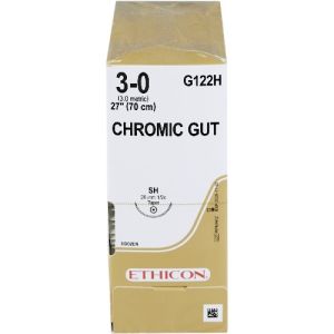 J&J Ethicon Chromic Gut 3-0 Suture With SH 26mm 1/2 Circle Needle 70cm G122H Box/36