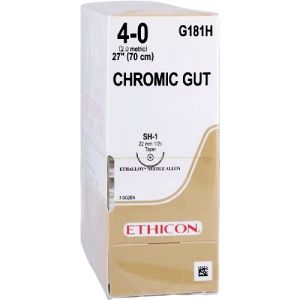 J&J Ethicon Chromic Gut 4-0 Suture With SH-1 22mm 1/2 Circle Needle 70cm G181H Box/36