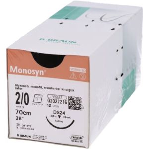 Braun Monosyn 2-0 Suture With DS24 24mm 3/8 Circle Needle 70cm G2022216 Box/12