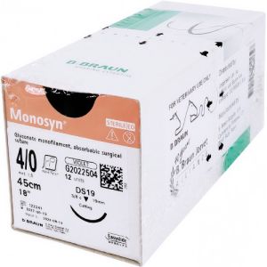 Braun Monosyn 4-0 Suture With DS19 19mm 3/8 Circle Needle 45cm G2022504 Box/12