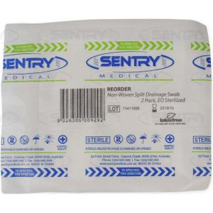 Sentry Medical Non-Woven Split Drainage Swab 2pc 10cm x 10cm NWD1421 - Box/50