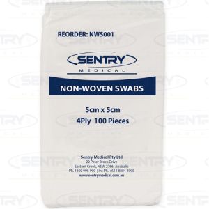Sentry Medical Non-Woven Swabs 4ply 5cm x 5cm NWS001 - Packet/100