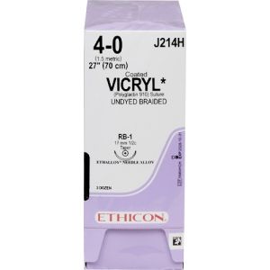 J&J Ethicon Vicryl 4-0 Suture With RB-1 17mm 1/2 Circle Needle 70cm J214H Box/36