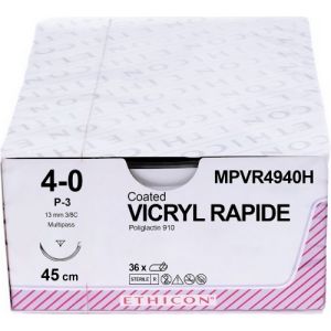 J&J Ethicon Vicryl Rapide 4-0 Suture With P-3 13mm 3/8 Circle Needle 45cm MPVR4940H Box/36
