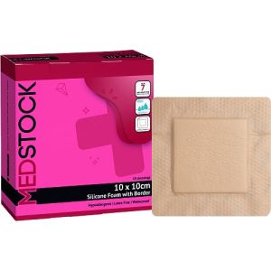 Medstock Silicone Foam With Border 10cm X 10cm MS1010SF Box/10