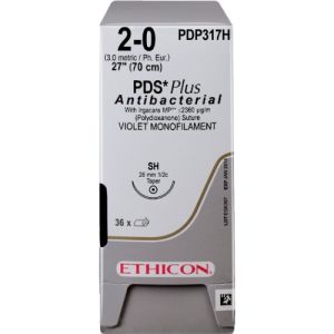 J&J Ethicon PDS Plus 2-0 Suture With SH 26mm 1/2 Circle Needle 70cm PDP317H Box/36