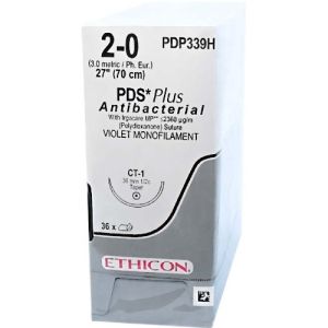J&J Ethicon PDS Plus 2-0 Suture With CT-1 36mm 1/2 Circle Needle 70cm PDP339H Box/36