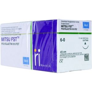 Meril Mitsu FST 6-0 Suture With 11mm 3/8 Circle Needle 45cm PGF609913 Box/12