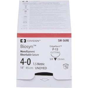 Medtronics Covidien Biosyn 4-0 Suture With P-13 13mm 3/8 Circle Needle 45cm SM-5690 Box/12