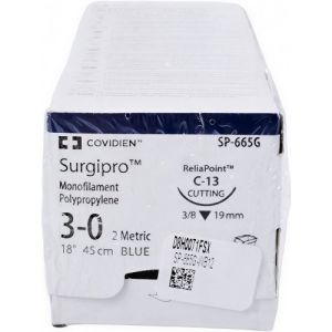 Medtronics Covidien Surgipro 3-0 Suture With C-13 19mm 3/8 Circle Needle 45cm SP-665G Box/12